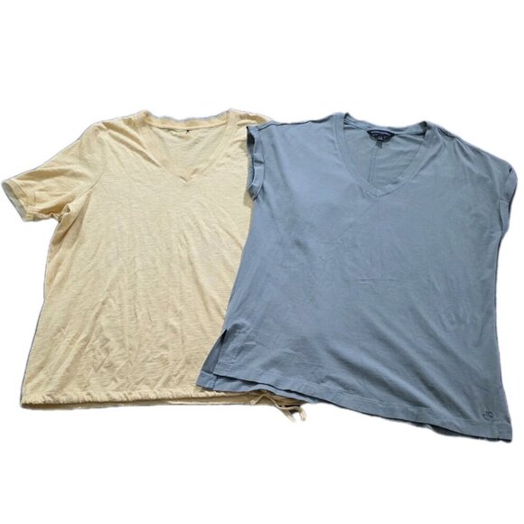 T Shirt Women L Lot of 2 Banana Republic Olsen Yellow Green SS Cotton Mix Casual - Picture 1 of 16